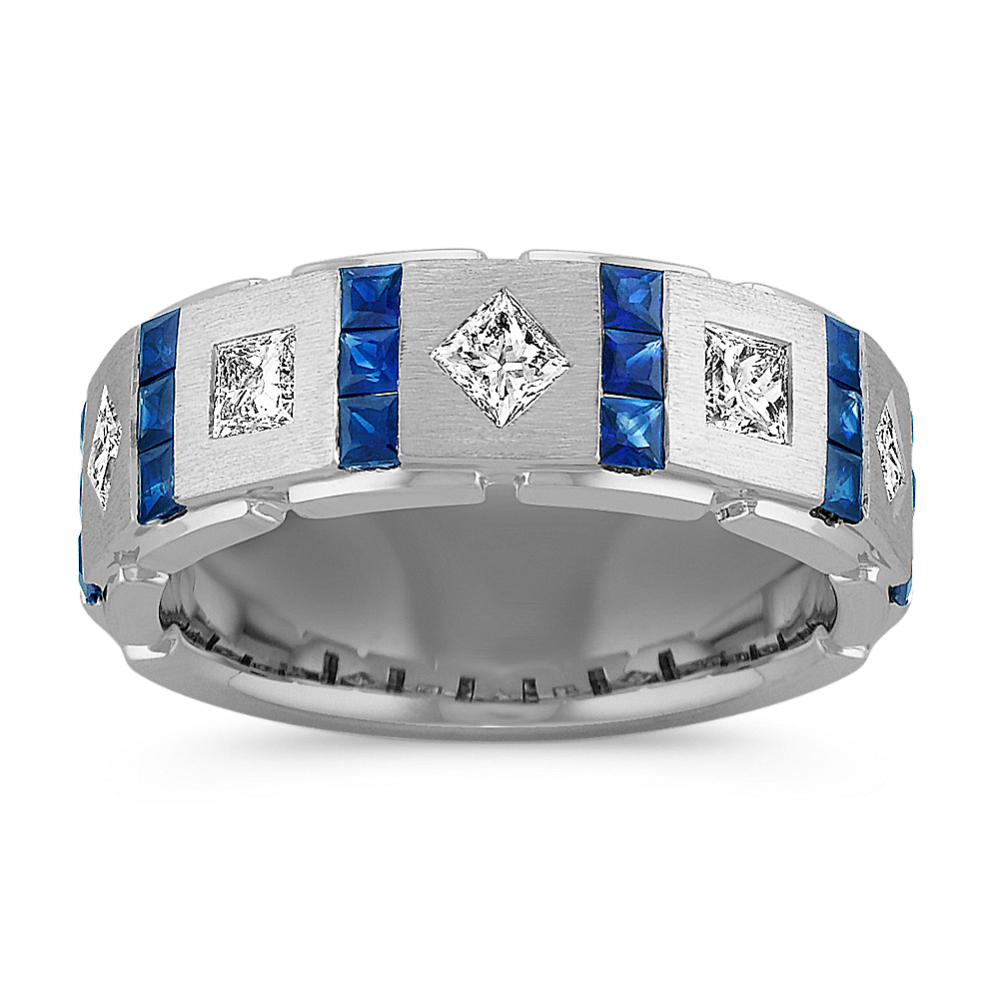 Princess Cut Sapphire and Diamond Ring with Channel Setting (7.5mm)