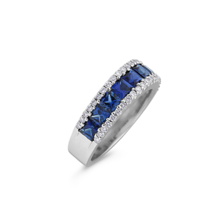 Cambria Natural Sapphire and Natural Diamond Ring in 14K White Gold