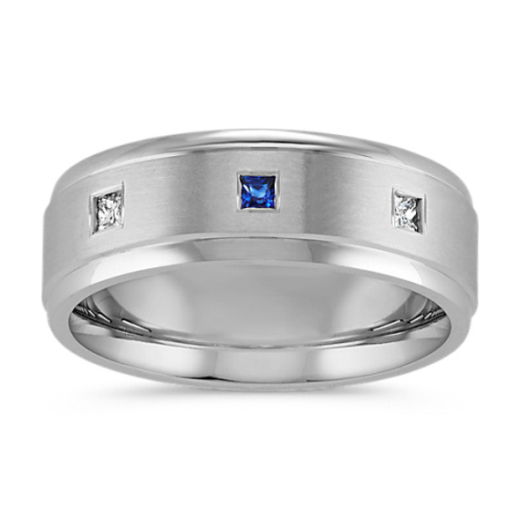 Princess Cut Traditional Sapphire and Princess Cut Diamond Band (7mm)