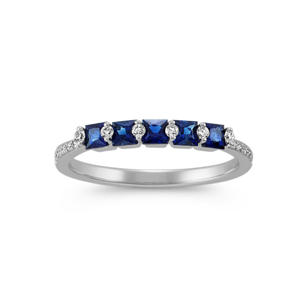 Dulcet Traditional Sapphire and Diamond Ring in 14K White Gold
