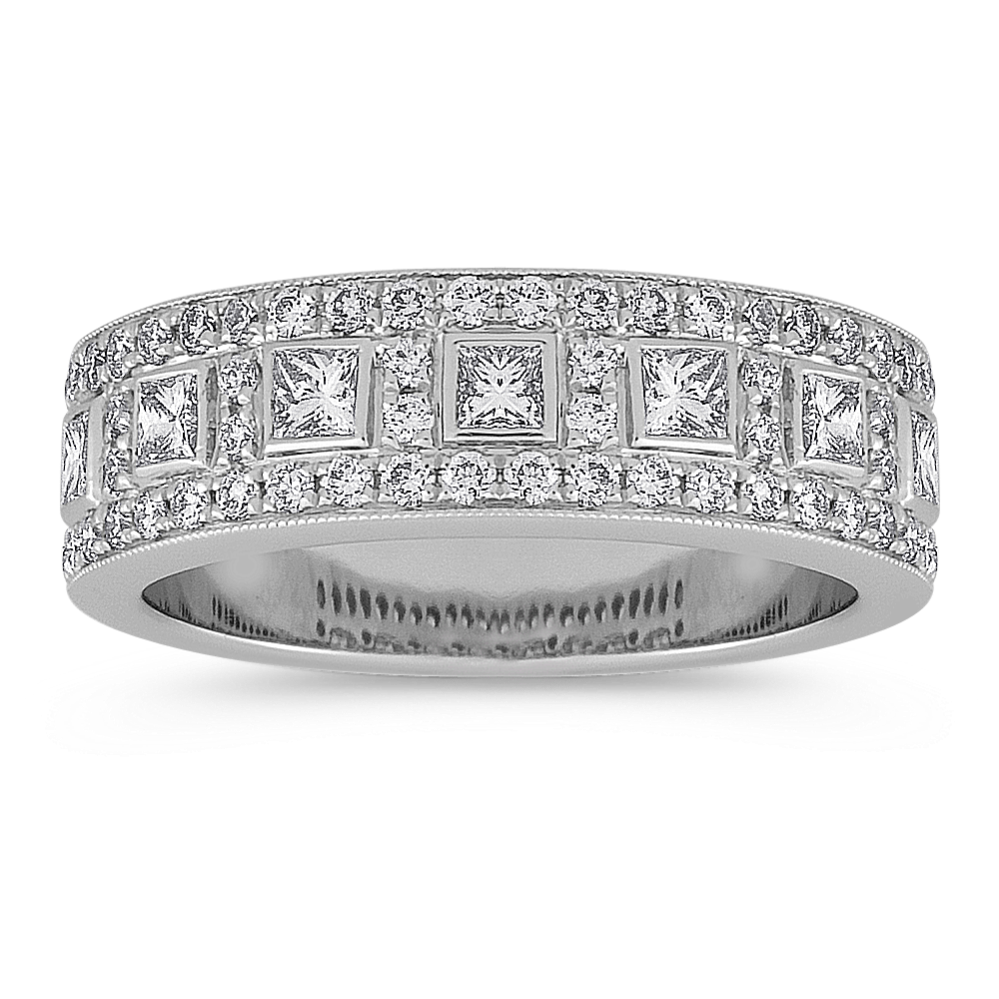 Princess Cut and Round Diamond Anniversary Band