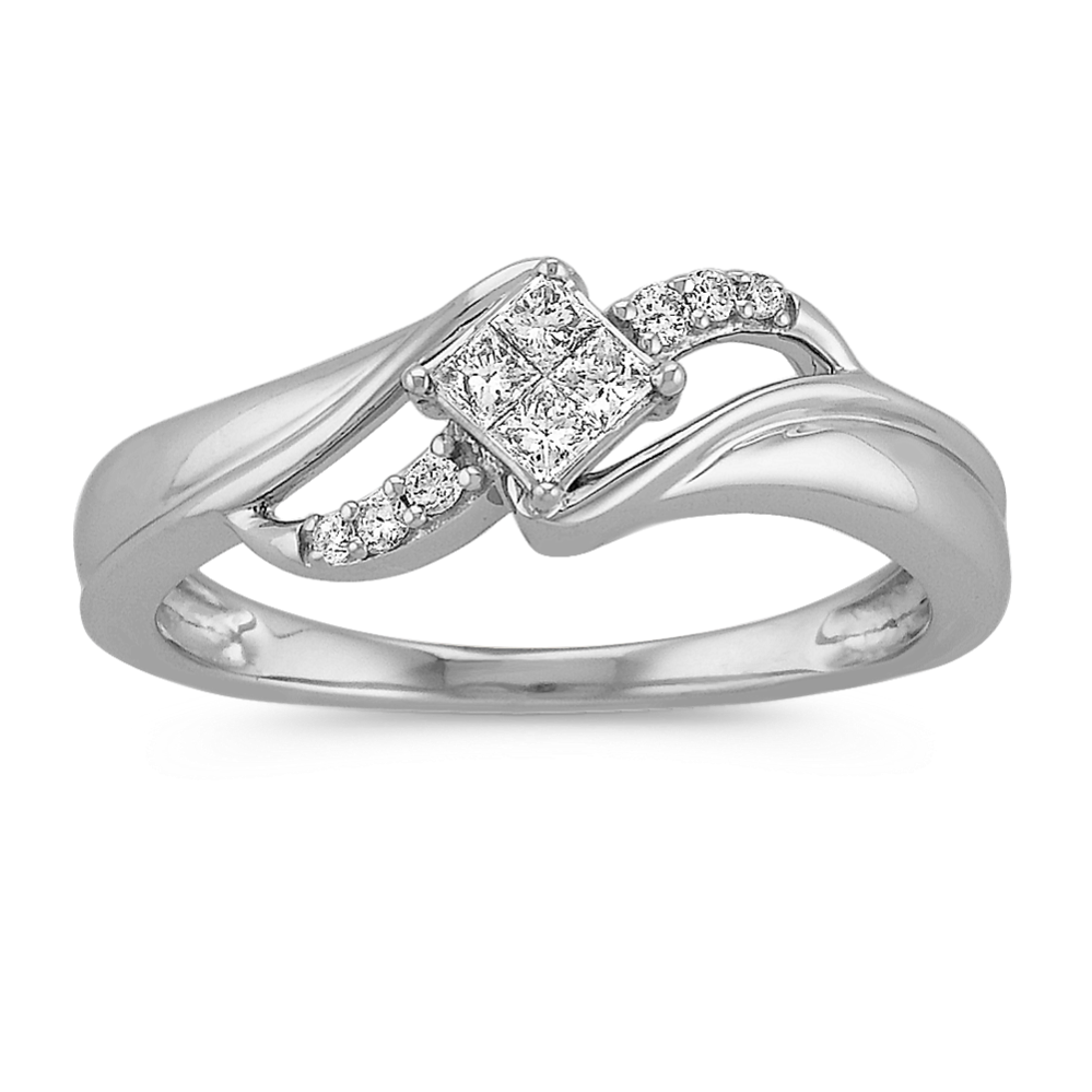 Princess Cut and Round Diamond Ring in Sterling Silver