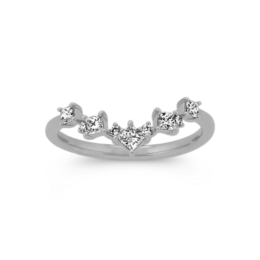 Princess Cut & Round Diamond V Ring in White Gold