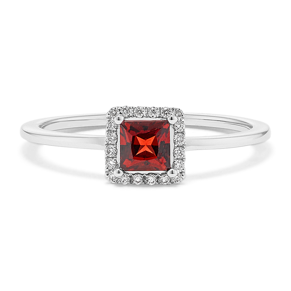 Quadra Garnet & Diamond Halo Ring