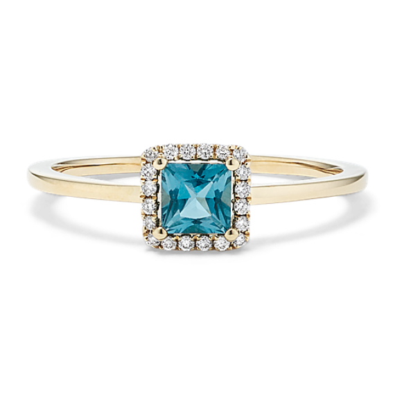 Quadra London Blue Topaz & Diamond Halo Ring