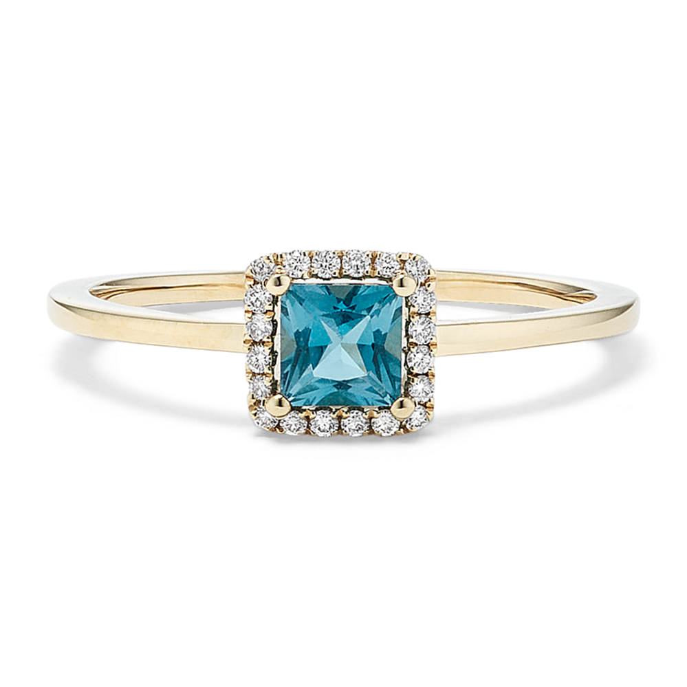 Quadra London Blue Topaz & Diamond Halo Ring