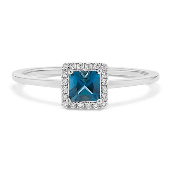 Quadra London Blue Topaz & Diamond Halo Ring