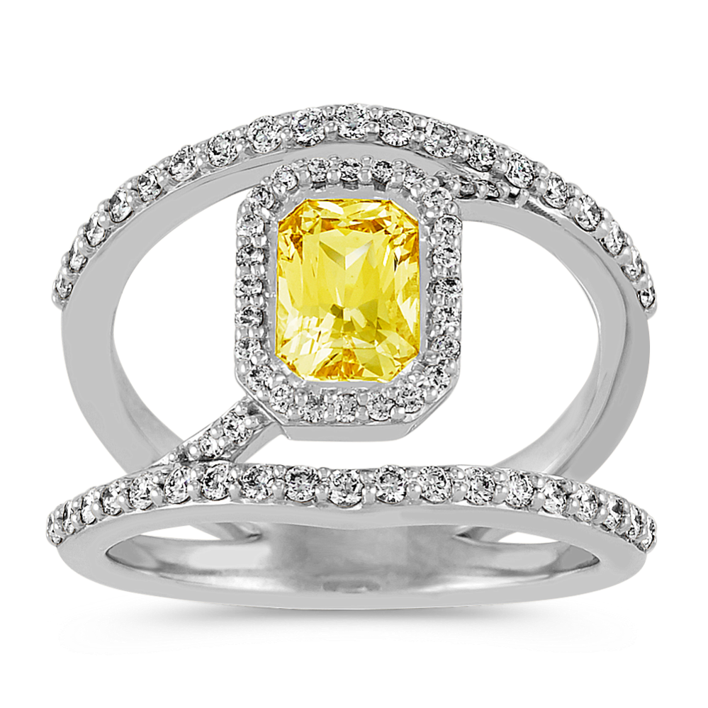 Radiant Yellow Sapphire and Round Diamond Ring