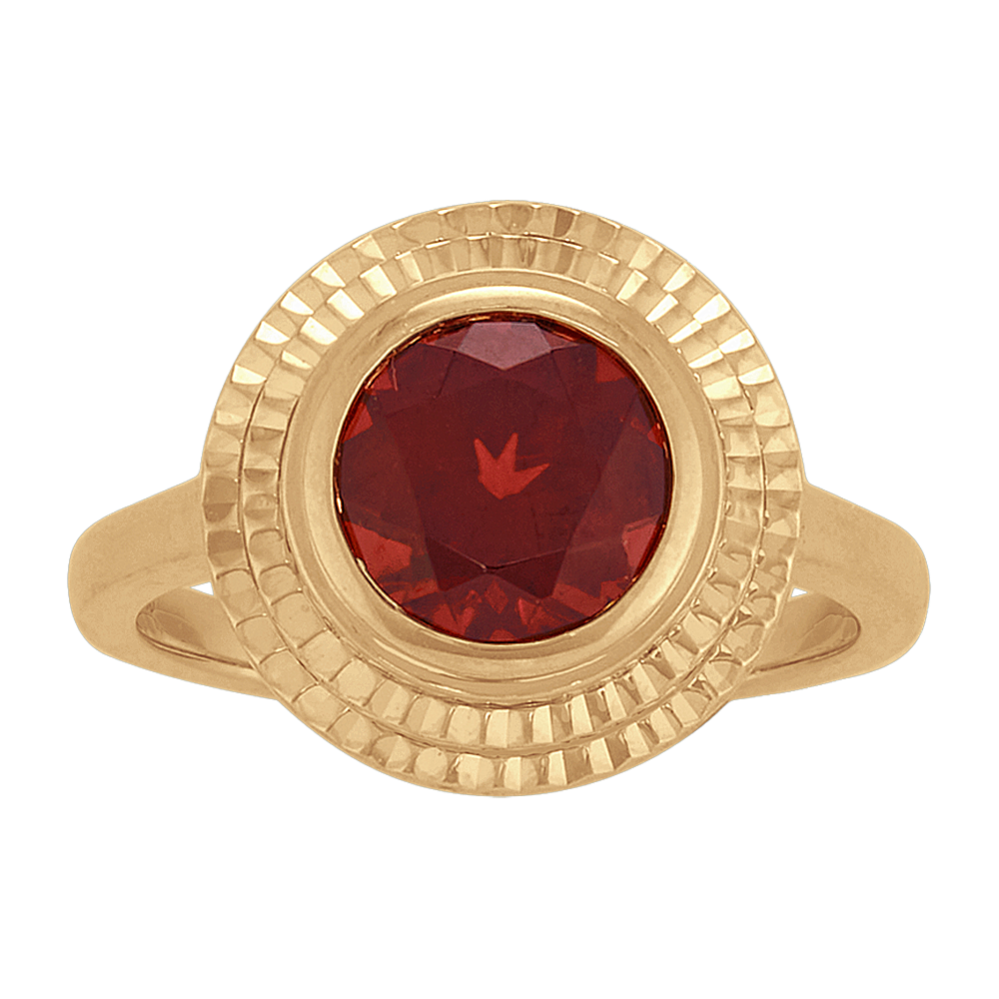 Red Garnet Halo Ring in 14K Yellow Gold