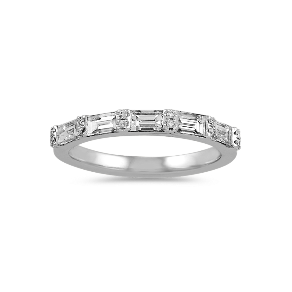 Round and baguette hot sale diamond wedding band platinum