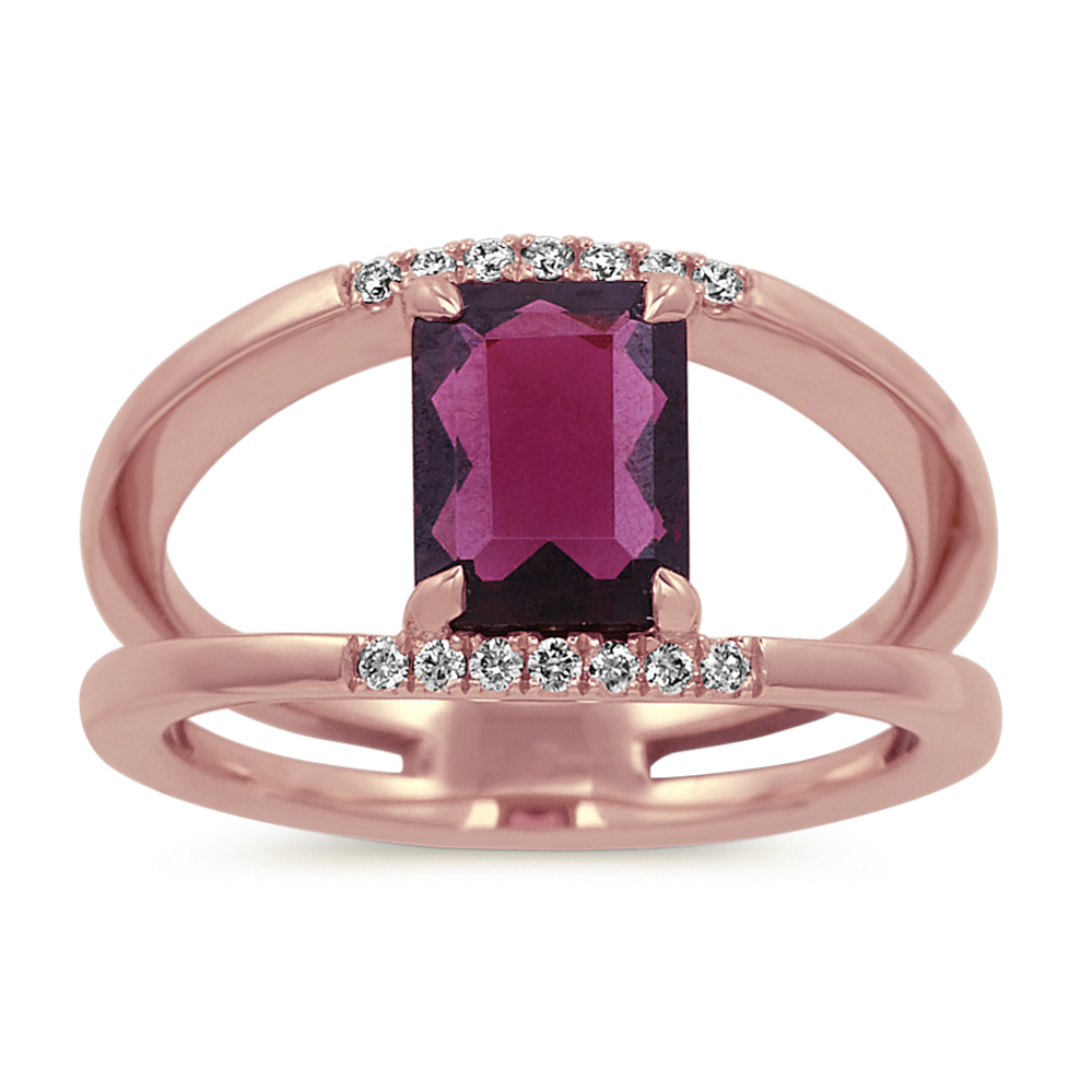 Rhodolite Garnet and Diamond Split-Shank Ring