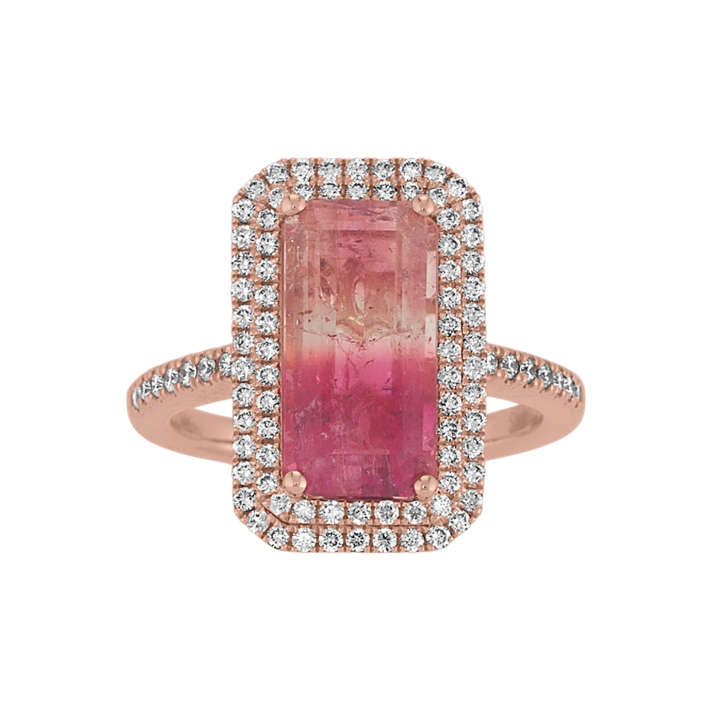 Natural Rose Tourmaline Ring with Natural Diamond Accent