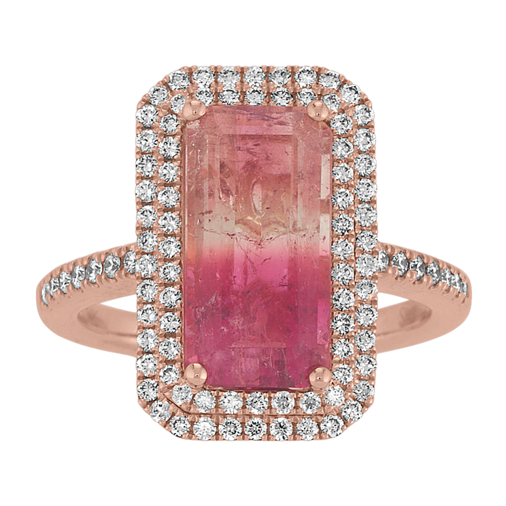 Rose Tourmaline Ring with Diamond Accent