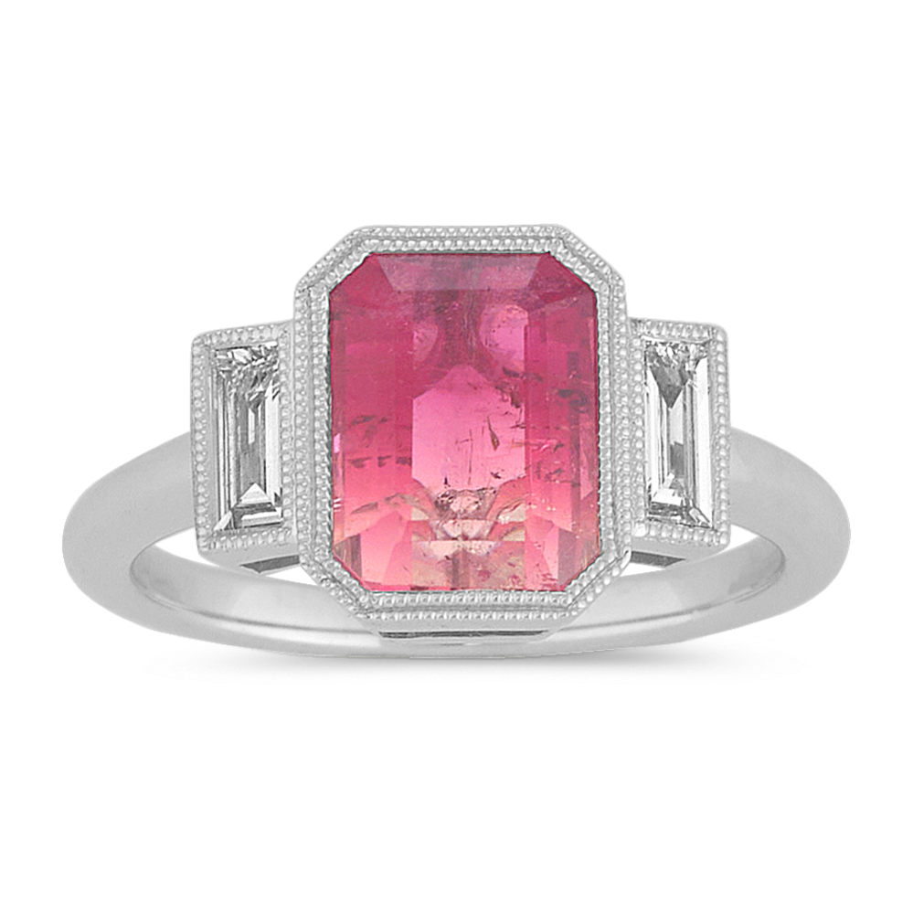 Rose Tourmaline and Diamond Ring with Milgrain Detail