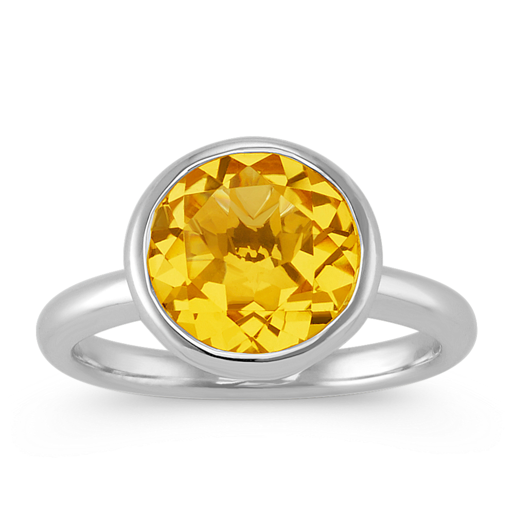 Round Bezel-Set Citrine Ring in Sterling Silver