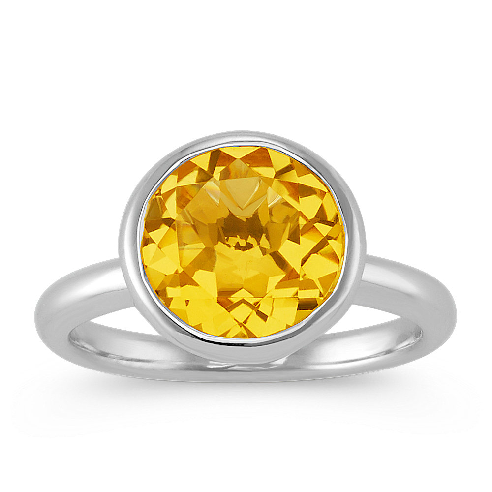 Round Bezel-Set Citrine Ring in Sterling Silver | Shane Co.