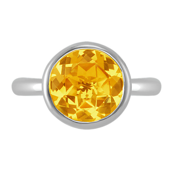Round BezelSet Citrine Ring in Sterling Silver Shane Co.