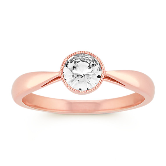 Round Bezel-Set White Sapphire Ring in 14k Rose Gold