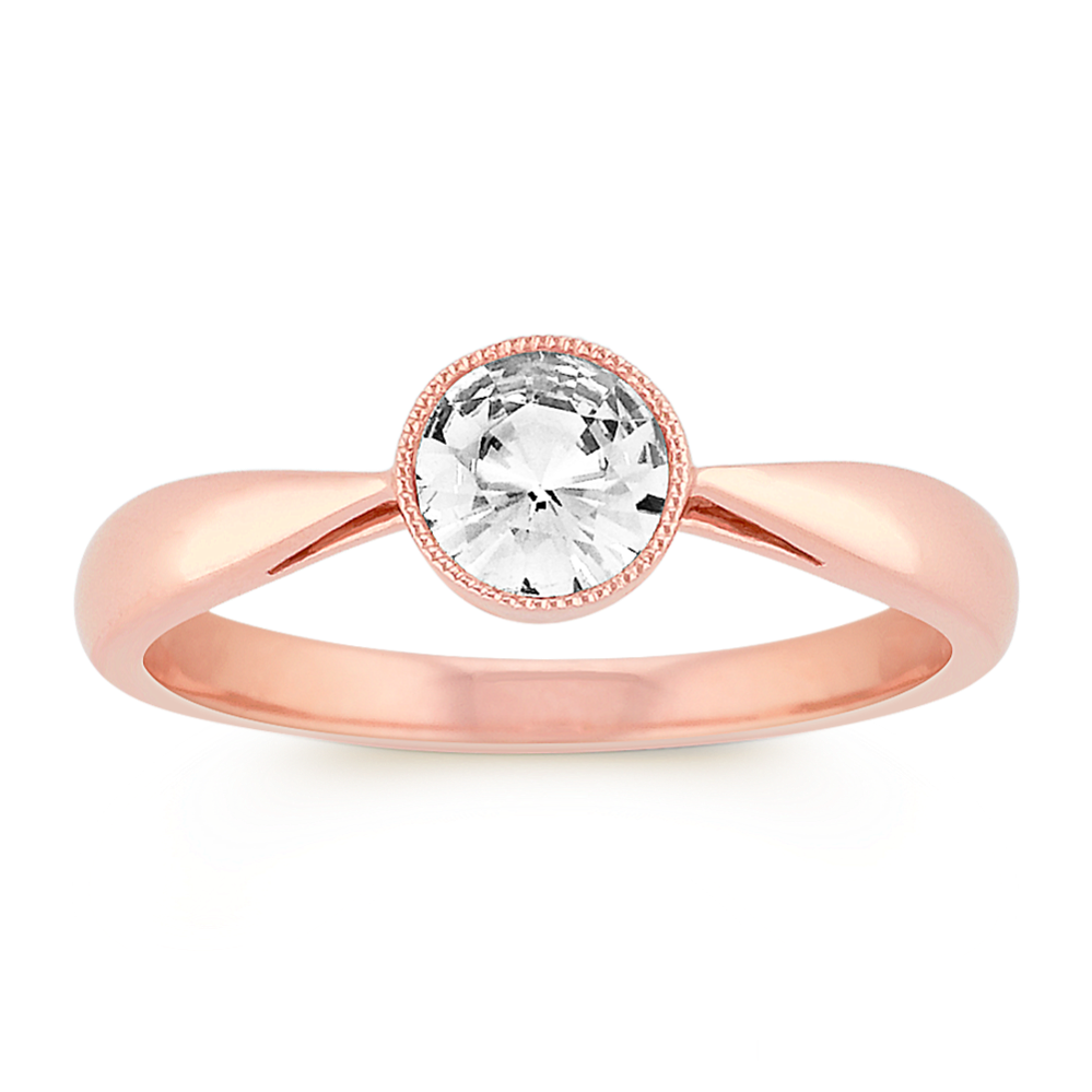Round Bezel-Set White Sapphire Ring in 14k Rose Gold