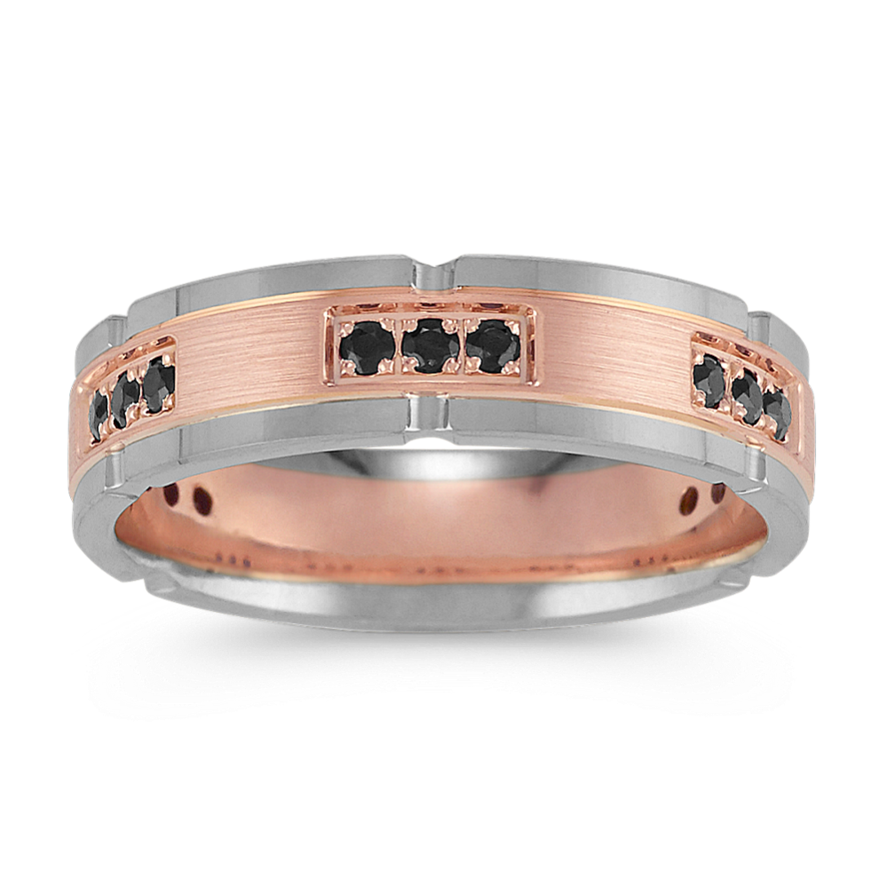 Round Black Sapphire Mens Ring in 14k Two-Tone Gold (6mm)