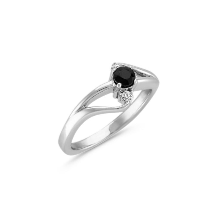 Moonlight Black Natural Sapphire and Natural Diamond Ring in Sterling Silver