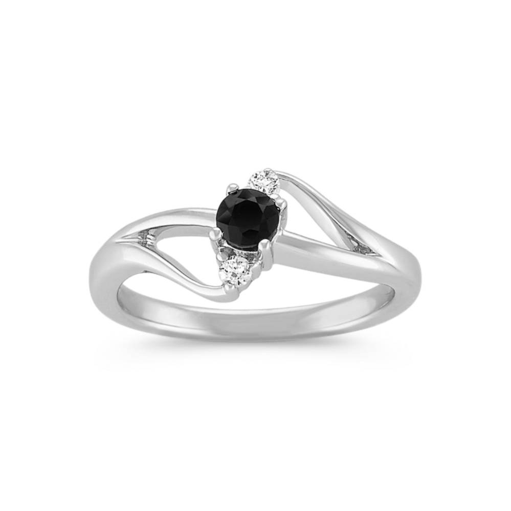 Moonlight Black Sapphire and Diamond Ring in Sterling Silver
