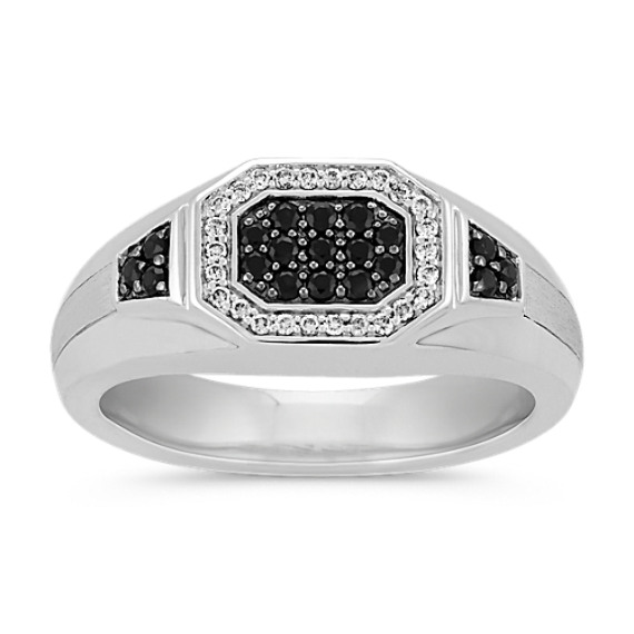 Round Black Sapphire and Round Diamond Ring (9.5mm)