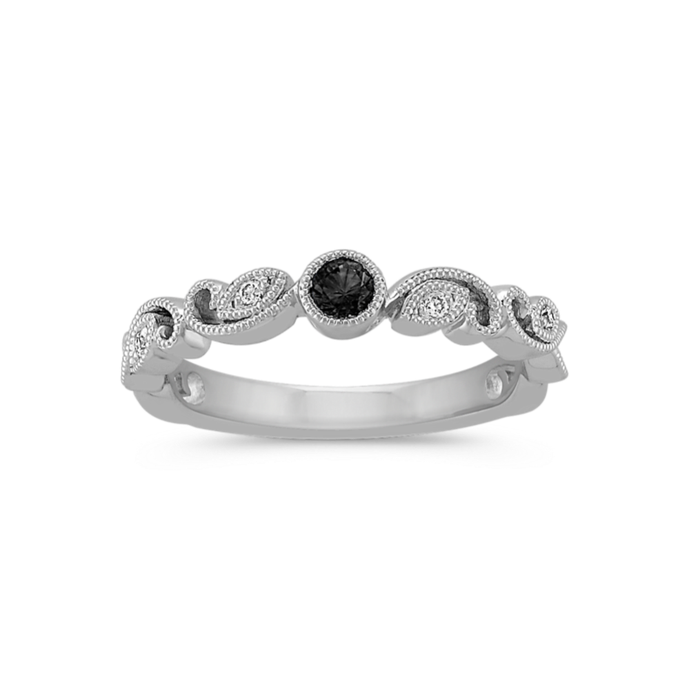 Round Black Sapphire and Round Diamond Stackable Ring