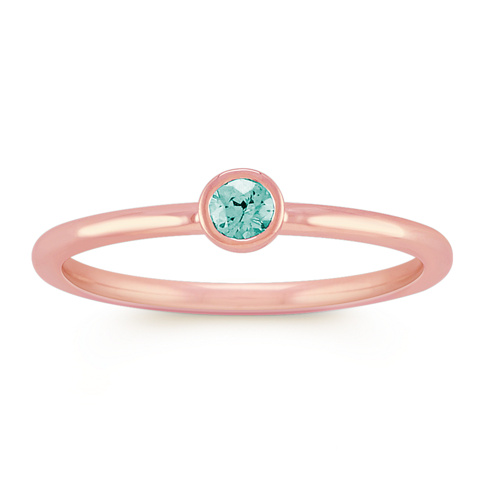 Round Blue Green Sapphire Stackable Ring in 14k Rose Gold
