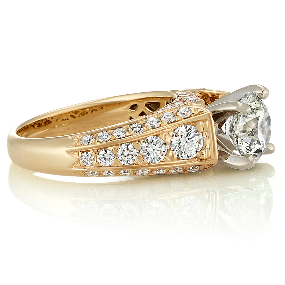 Round Diamond Classic Cathedral Engagement Ring in 14k Yellow Gold ...