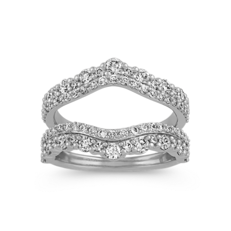 Round Natural Diamond Contour Engagement Ring Guard in 14k White Gold