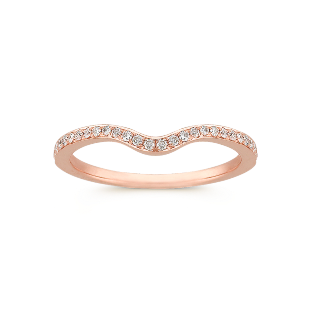 Round Diamond Contour Wedding Band in Rose Gold with Pave Setting