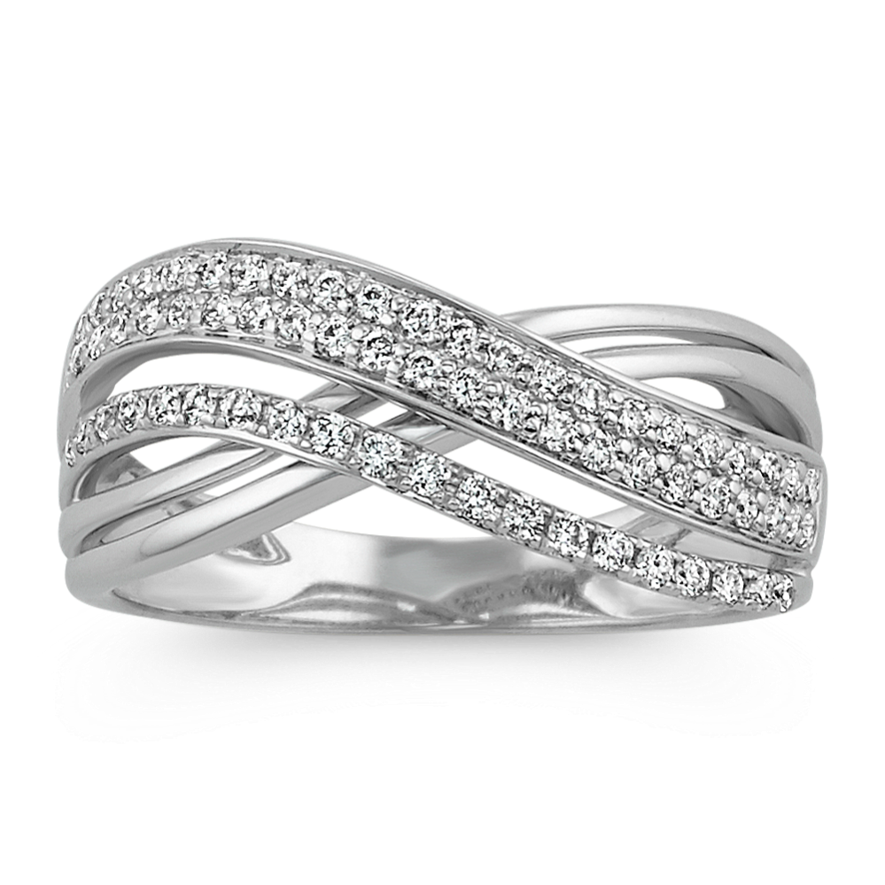 Round Diamond Crossover Ring in 14k White Gold