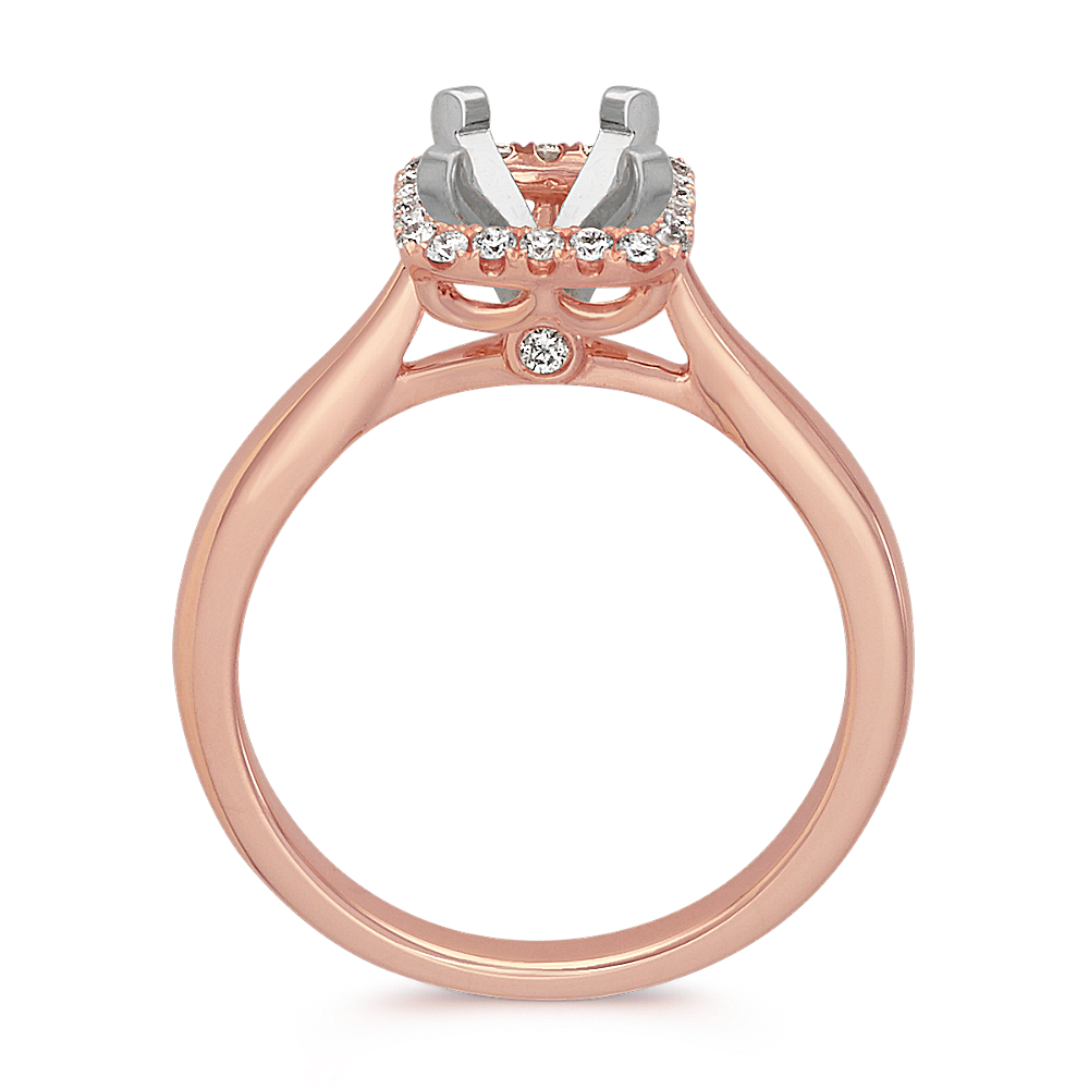 Round Diamond Emerald Cut Halo Engagement Ring in 14k Rose Gold | Shane Co.