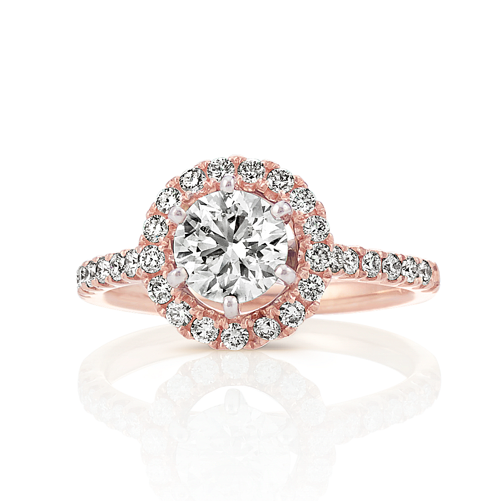 Round Diamond Halo Engagement Ring in 14k Rose Gold | Shane Co.