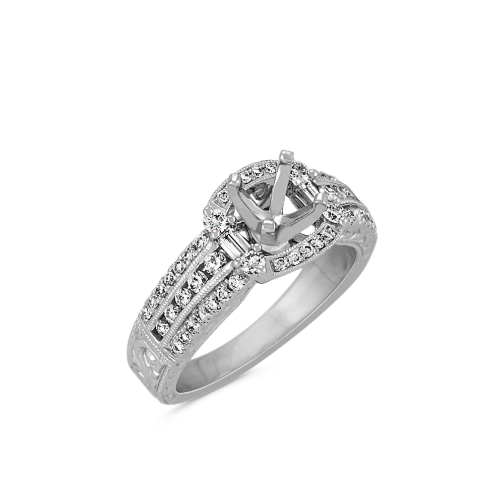 Round Natural Diamond Halo Vintage Engagement Ring with PaveSetting