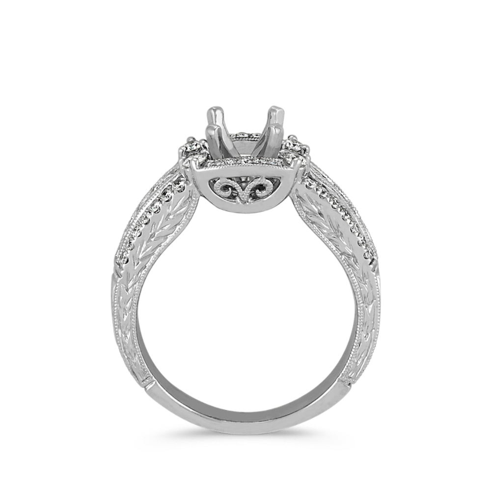 Round Natural Diamond Halo Vintage Engagement Ring with PaveSetting