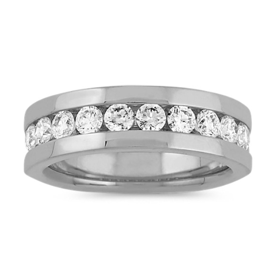 Round Natural Diamond Mens Band in 14k White Gold (7mm)