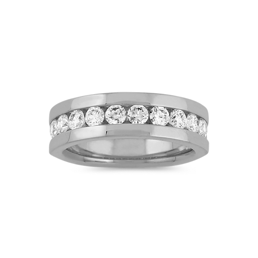 Round Natural Diamond Mens Band in 14k White Gold (7mm)