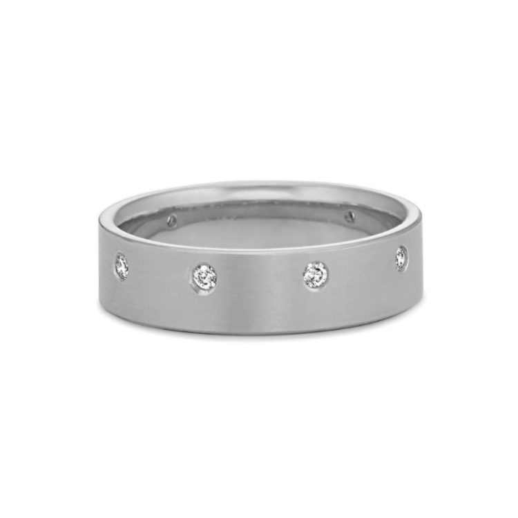 Round Natural Diamond Mens Band in 14k White Gold (8mm)