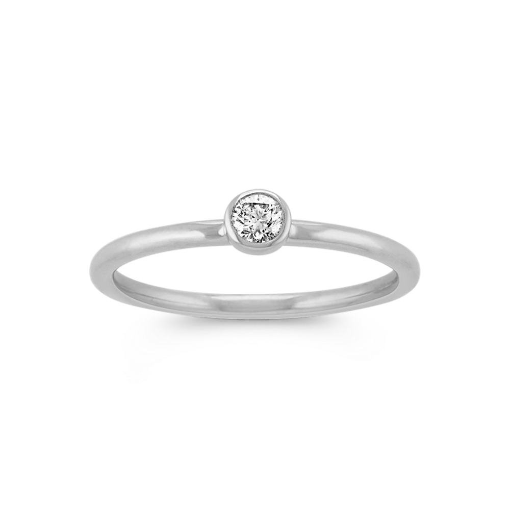 Round Natural Diamond Stackable Ring in 14k White Gold
