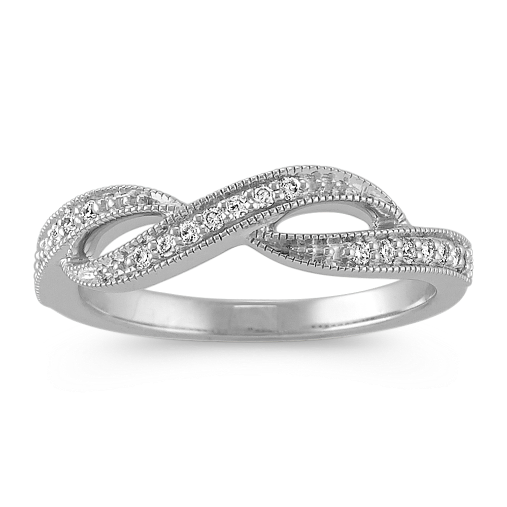 Round Diamond Stackable Swirl Ring with Milgrain Detailing