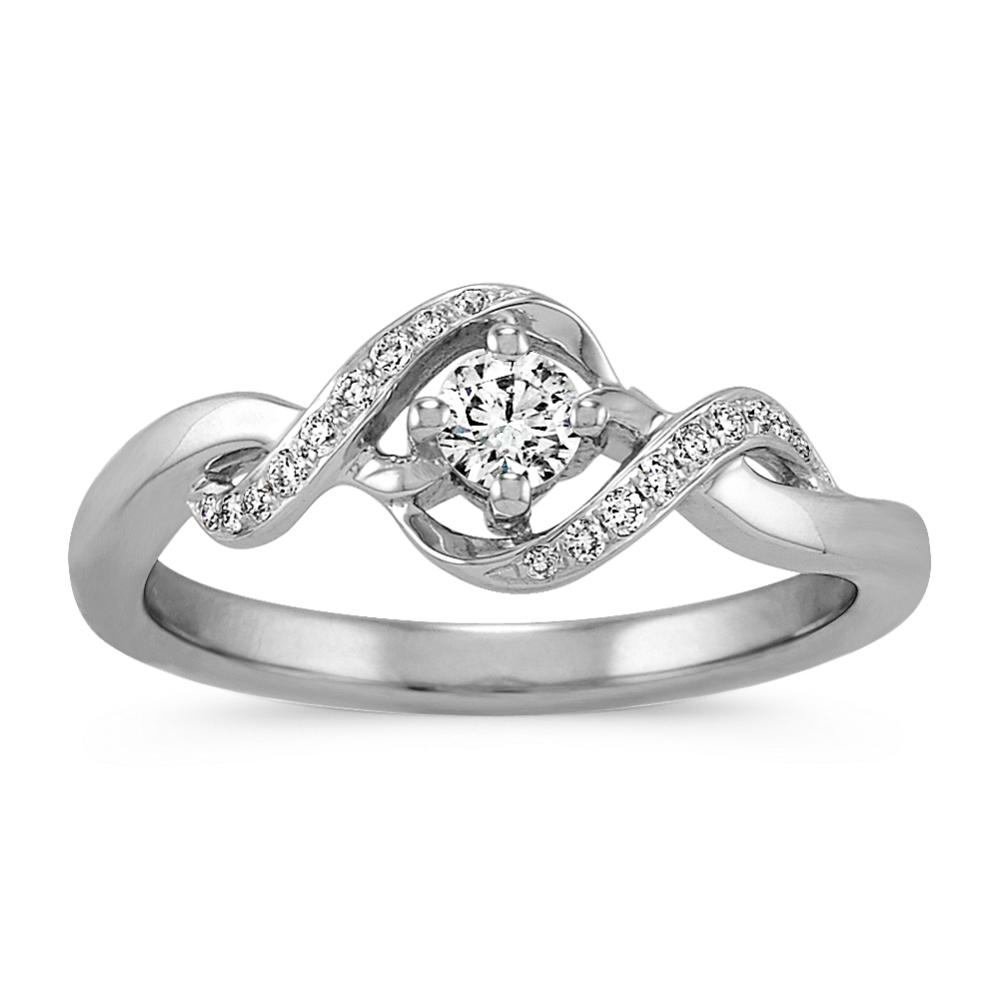 Round Diamond Sterling Silver Swirl Ring