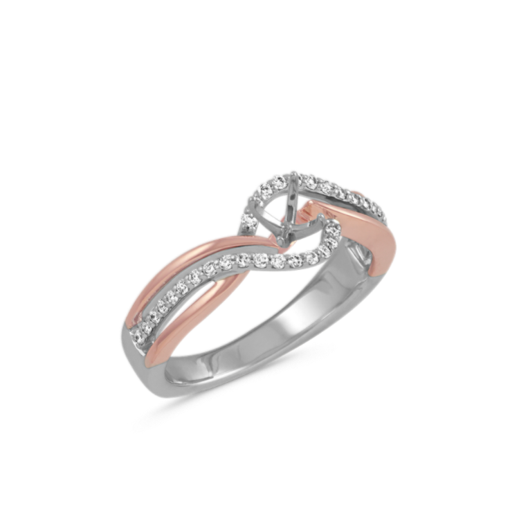 Round Natural Diamond Swirl Ring in 14k White and Rose Gold