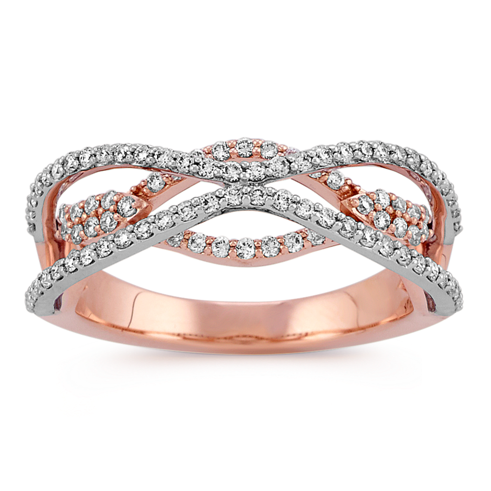 Round Diamond Swirl Ring in Rose and White Gold