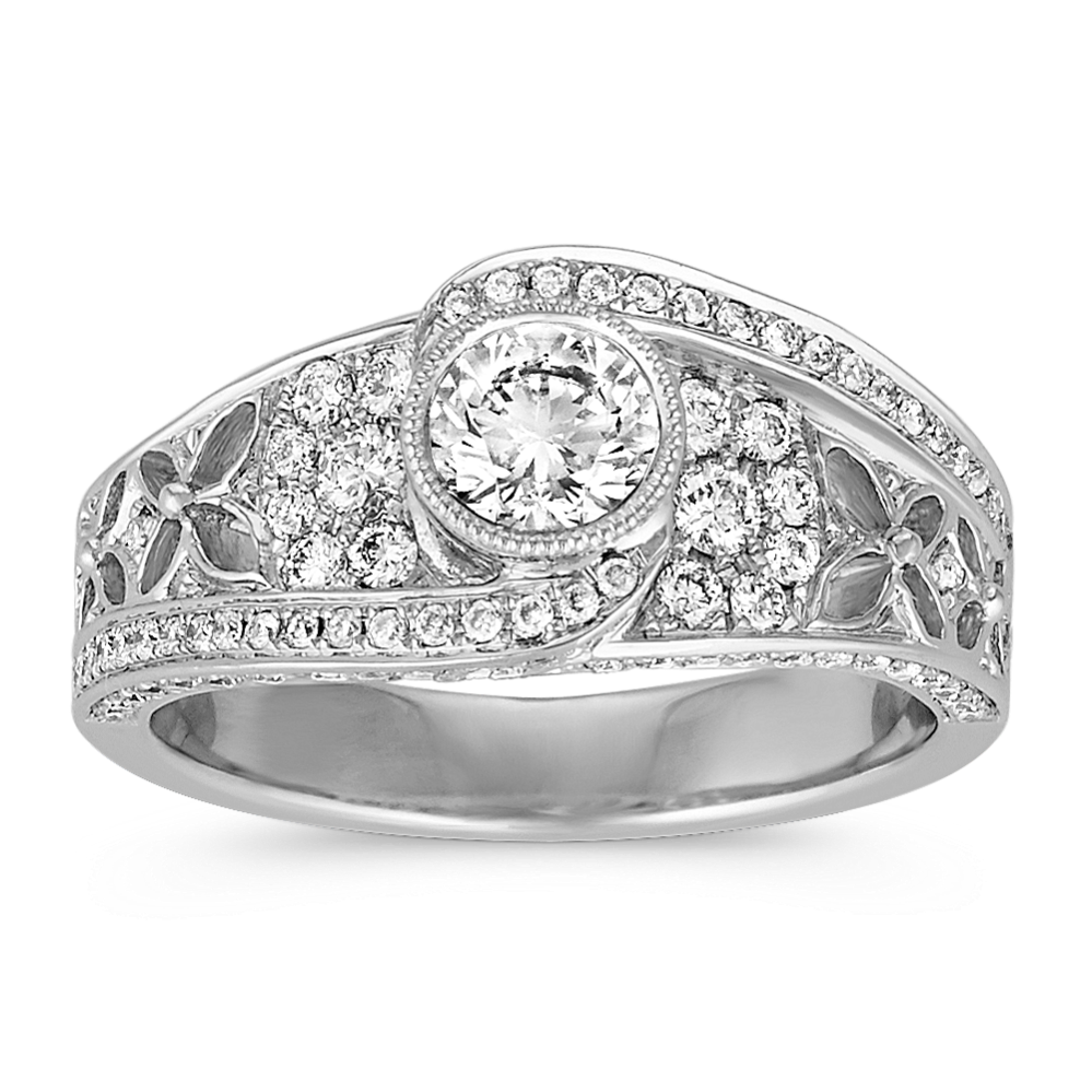 Round Diamond Swirl Ring with Center Bezel-Set Diamond