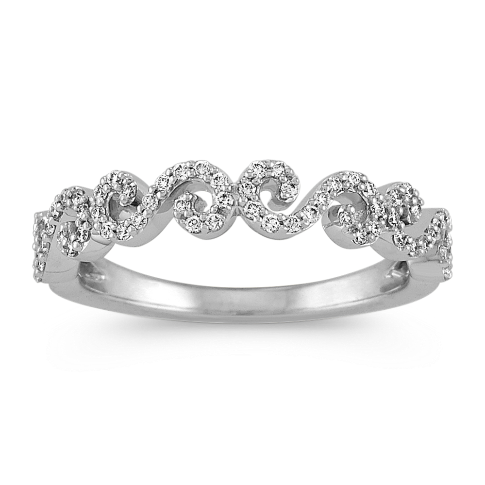 Round Diamond Swirl Wedding Band in 14k White Gold
