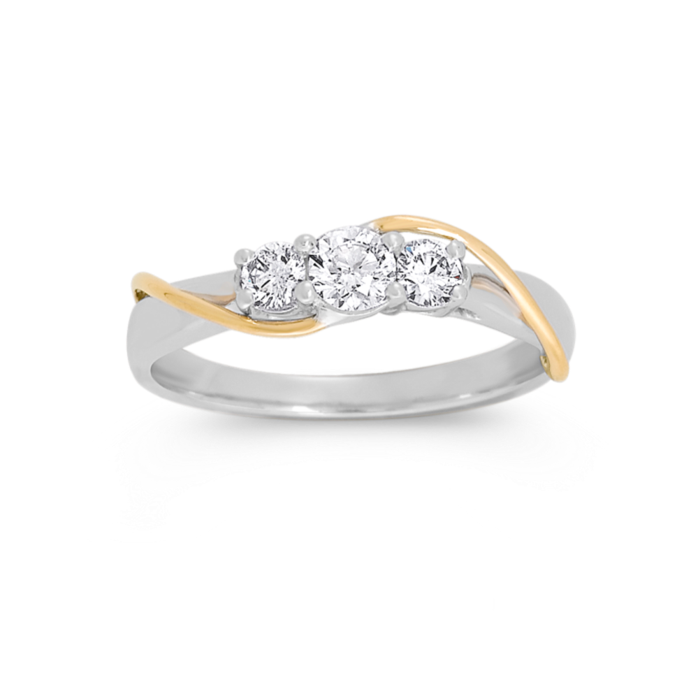 Round Diamond Three-Stone in Two-Tone Gold