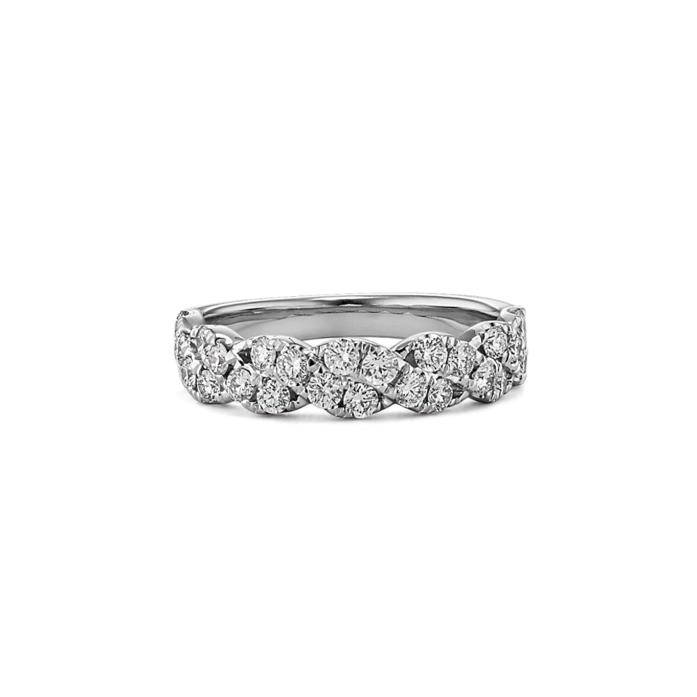 Round Natural Diamond Twist Wedding Band in 14k White Gold