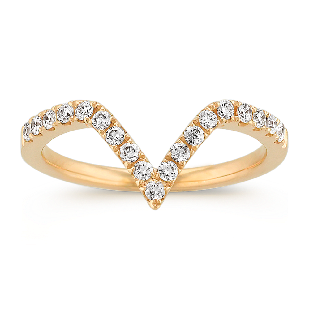 Round Diamond V-Shaped Ring in 14k Yellow Gold